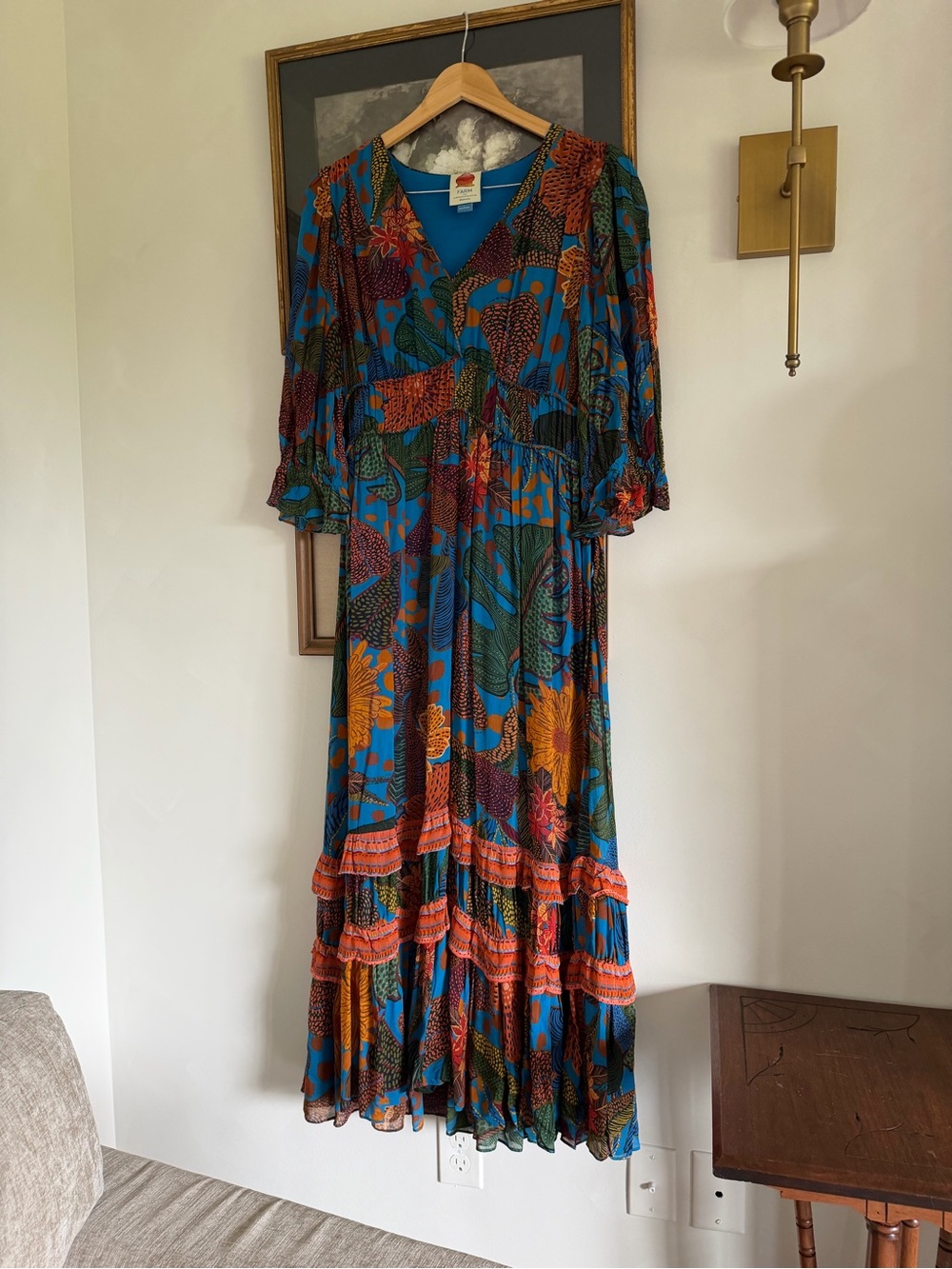 Bohemian V-Neck Maxi Dress in Blue and Rust - Picture 2 of 12